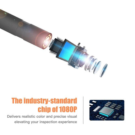 8mm Handheld Waterproof Endoscope for Pipe and Underwater Inspection showing 1080P camera chip and lens assembly for pipe and underwater inspection