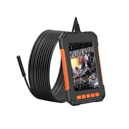 8mm Handheld Waterproof Endoscope for Pipe and Underwater Inspection showing handheld display and long probe cable inspecting engine components