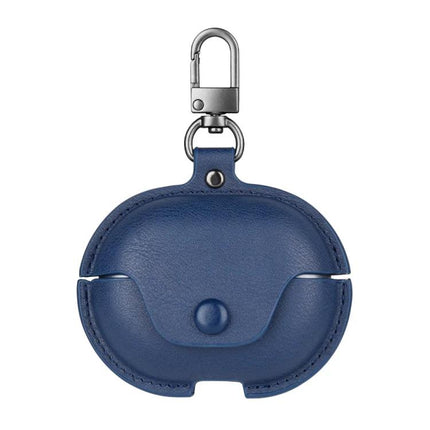 Protective Leather Case for Everyday Earbud Travel Needs - navy PU leather case with snap closure and metal clip for commuting and travel