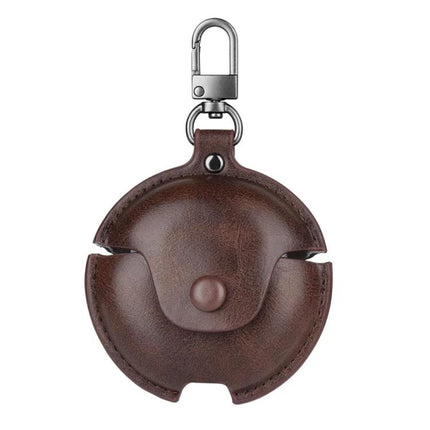 Protective Leather Case for Everyday Earbud Travel Needs in brown PU leather keychain pouch, durable snap closure, compact travel protection
