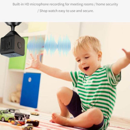 X1 Compact WiFi Camera for Home Security with Night Vision mounted in playroom capturing child and audio alerts