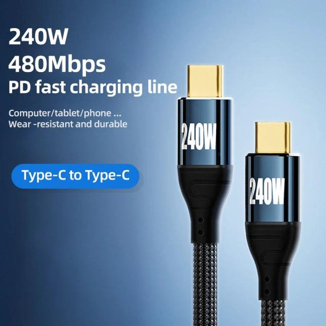 Durable Type-C Cable for Everyday Device Charging Needs showing 240W PD 3.1 Type-C to Type-C braided fast charging cable