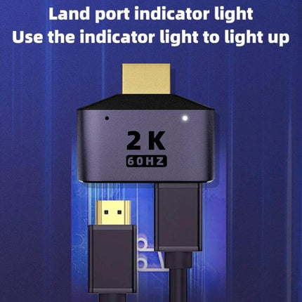 HDMI Adapter with Indicator Lights for Device Connections showing gold-plated 2K 60Hz connector and illuminated indicator light