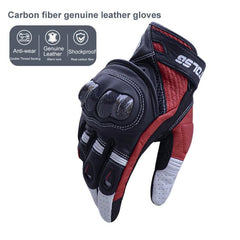 Enhanced Touch Screen Motorcycle Gloves with Carbon Fiber Protection - Shock-Absorbing Leather Design