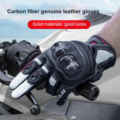 Enhanced Touch Screen Motorcycle Gloves with Carbon Fiber Protection - Shock-Absorbing Leather Design