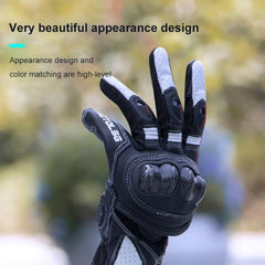 Enhanced Touch Screen Motorcycle Gloves with Carbon Fiber Protection - Shock-Absorbing Leather Design