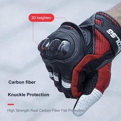 Enhanced Touch Screen Motorcycle Gloves with Carbon Fiber Protection - Shock-Absorbing Leather Design