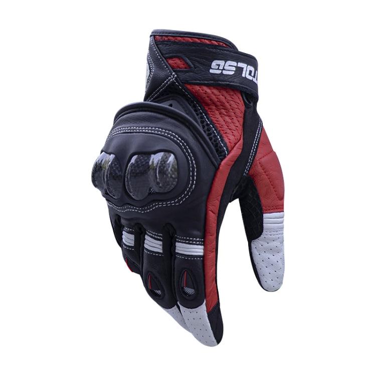 Enhanced Touch Screen Motorcycle Gloves with Carbon Fiber Protection - Shock-Absorbing Leather Design