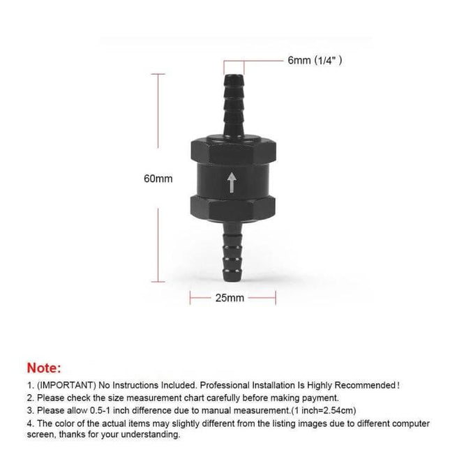 Car Fuel Check Valve One Way For 6-12mm Fuel Lines compact inline aluminum one-way valve for carburetor and low-pressure fuel systems, 6mm–12mm