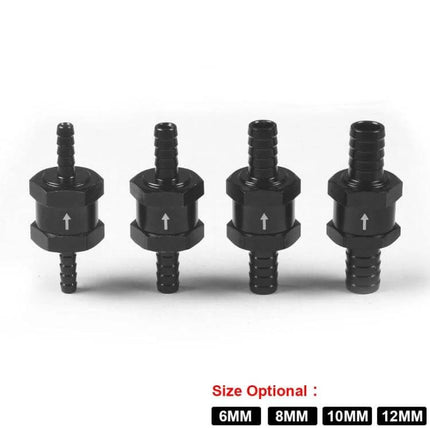 Car Fuel Check Valve One Way For 6-12mm Fuel Lines - compact aluminum inline check valve for 6mm-12mm fuel hoses, prevents backflow for carburetor systems