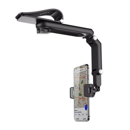 Multifunctional Car Sun Visor Mobile Phone Holder Green showing black adjustable clamp mounted on visor holding smartphone for navigation