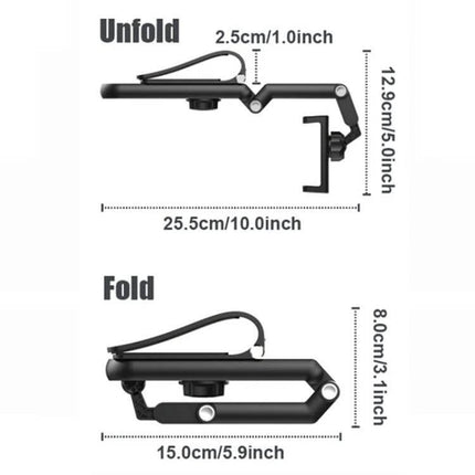 Multifunctional Car Sun Visor Mobile Phone Holder Green showing unfolded (25.5x12.9cm) and folded (15x8cm) dimensions and clip positions
