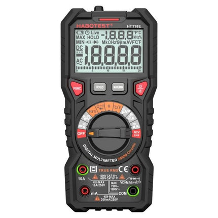 HABOTEST Handheld Digital Multimeter for Electrical Testing showing front display and rotary dial for voltage, current, resistance measurements
