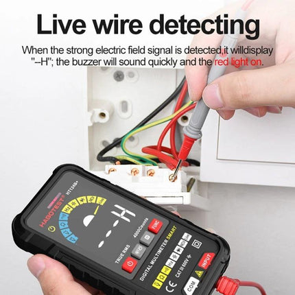 HABOTEST Mini Digital Multimeter for Basic Electrical Testing measuring live wire voltage with probe and buzzer during household circuit check