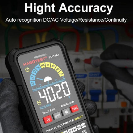 HABOTEST Mini Digital Multimeter for Basic Electrical Testing handheld multimeter showing 402.0V reading and dial in electrical panel