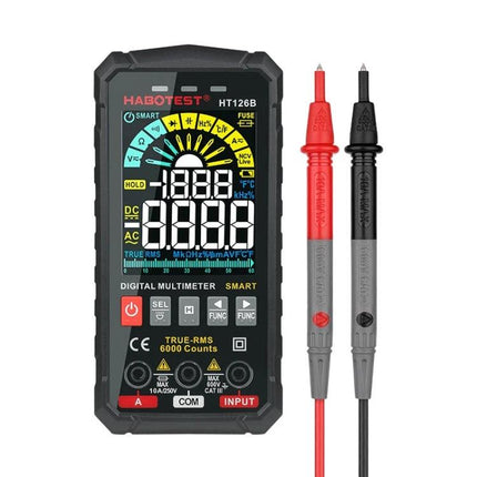 HABOTEST Digital Multimeter for Everyday Electrical Testing with probes, compact handheld meter showing LCD and function symbols