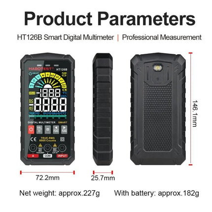 HABOTEST Digital Multimeter for Everyday Electrical Testing compact HT126B multimeter front side dimensions and weight
