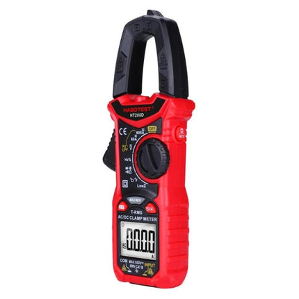 HABOTEST Digital Clamp Multimeter for Electrical Testing and Measurement - red handheld clamp multimeter showing display and dial