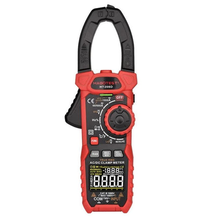 HABOTEST Digital Clamp Meter for Everyday Electrical Testing - red HT208D clamp meter showing dial and display