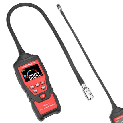 HABOTEST Combustible Gas Leak Detector for Household Safety handheld detector with flexible probe showing digital display and buttons