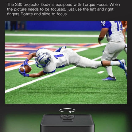 Portable Android WiFi Projector for Home Entertainment and Presentations showing a touchdown scene projected from a compact wireless projector