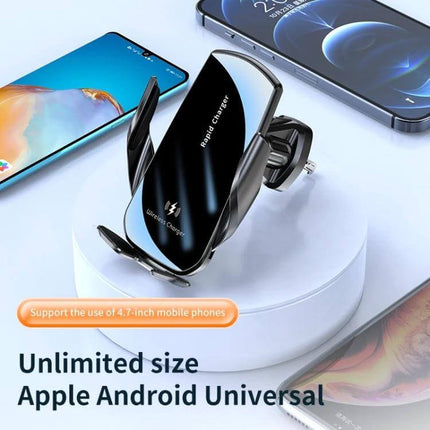 Smart Induction Car Phone Holder With Auto Clamp For Easy Use - 15W wireless auto-clamping car mount for Apple and Android phones