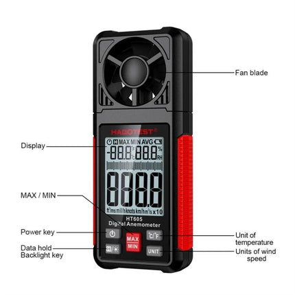 HABOTEST Portable Handheld Wind Speed Meter for Outdoor Use compact digital anemometer with fan blade and LCD display