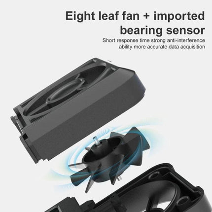 HABOTEST Portable Handheld Wind Speed Meter for Outdoor Use showing eight-leaf fan and imported bearing sensor close-up