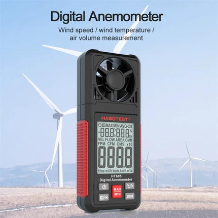 HABOTEST Portable Handheld Wind Speed Meter for Outdoor Use digital anemometer with LCD display and folding fan, handheld portable design