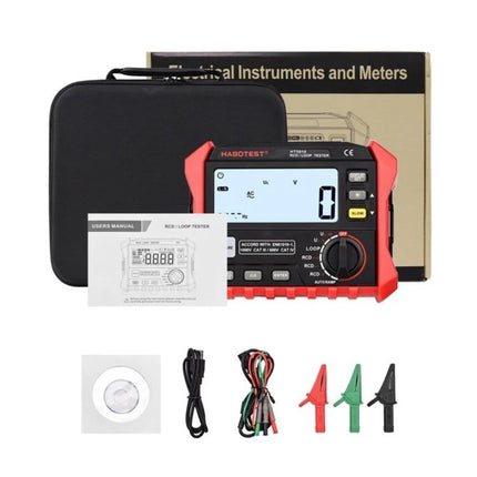 HABOTEST Leakage and Loop Resistance Tester for Safety Checks - handheld tester kit with leads, clamps, manual and carrying case