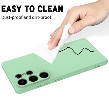 Phone Case For Samsung Devices Silicone Protection For Daily Life - mint silicone slim easy-to-clean case showing hand wiping surface