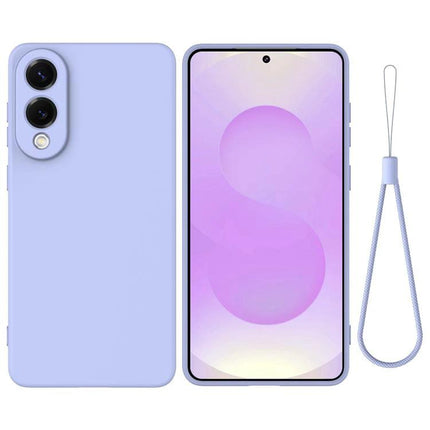 Samsung Silicone Phone Case for Everyday Protection - slim lavender silicone case on Samsung phone with camera cutout and matching wrist strap