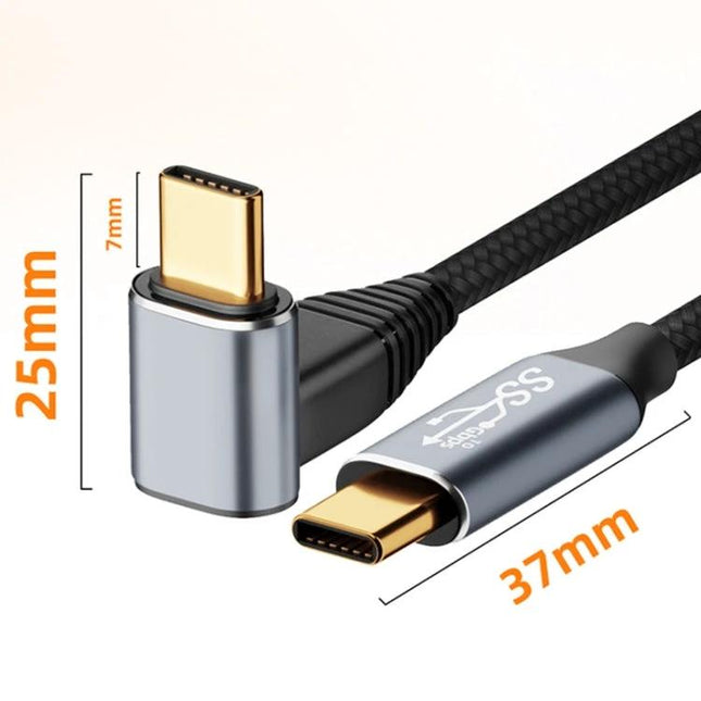 Steam Deck Compatible USB-C Charging and Data Transfer Cable showing right-angle and straight aluminum alloy connectors with braided cable for durable charging and data transfer