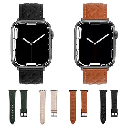 Rhombus Pattern Genuine Leather Apple Watch Band 38-45mm
