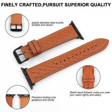 Rhombus Pattern Genuine Leather Apple Watch Band 38-45mm