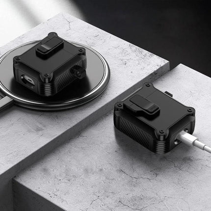 Keep Your AirPods Protected with Eagle Case for Daily Use — rugged black protective AirPods case with charging cable and clip