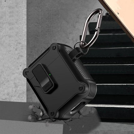 Keep Your AirPods Protected with Eagle Case for Daily Use - rugged black 360-degree protective AirPods cover with carabiner for commuting and workouts