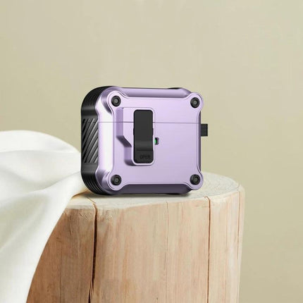 Eagle Protective Case for AirPods in Daily Use - compact purple rugged case protecting earbuds from drops and scratches during commuting and exercise