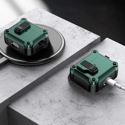 Eagle Protective Case for AirPods in Daily Use shown in green rugged charging-ready shell protecting earbuds during commuting and workouts