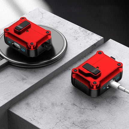 Eagle Protective Case for AirPods in Everyday Travel shown in red rugged design protecting earbuds during commuting and travel