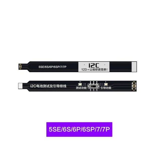 i2C Battery Test Flex Cable for iPhone Battery Guidance slim black flex cable showing connectors and LED indicators for iPhone models 5SE/6S/6P/6SP/7/7P