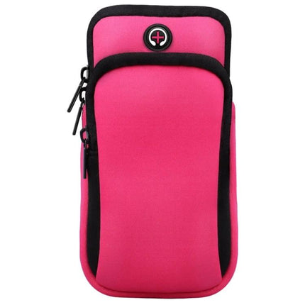 Sports Arm Bag Under 6 Inches - pink neoprene arm pouch with double-zipper pockets and earphone hole for running and cycling