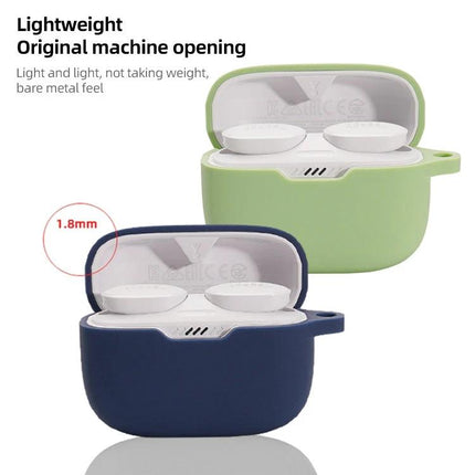 Silicone Protective Case for JBL Earphones, Daily Travel Essential - lightweight silicone cases in navy and green protecting earphones while charging