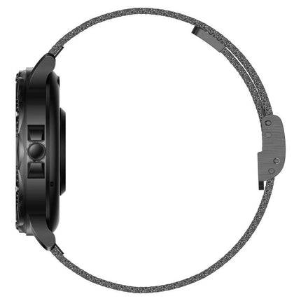 CF12 Steel Strap Wristband for Daily Fitness and Sleep Monitoring showing side profile of black watch case and textured steel strap