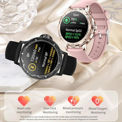 CF12 Steel Strap Wristband for Daily Fitness and Sleep Monitoring - pair of rose gold and black smartwatches showing heart rate, BP and SpO2 screens
