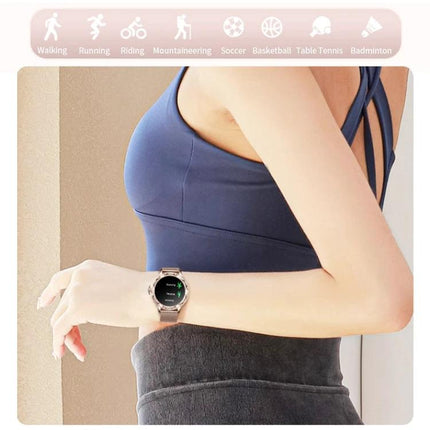 CF12 Steel Strap Wristband for Daily Fitness and Sleep Monitoring worn on wrist during workout, showing activity tracking and sleek steel strap