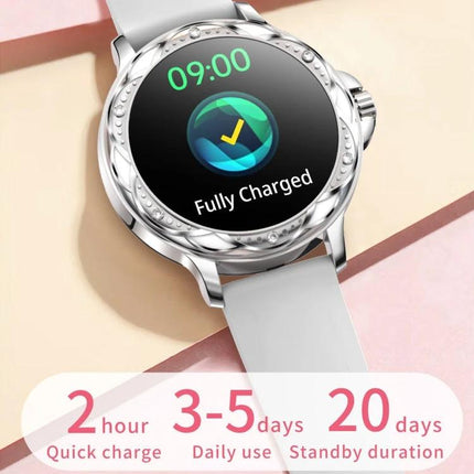 CF12 Steel Strap Wristband for Daily Fitness and Sleep Monitoring displayed fully charged with white steel strap, 3-5 day daily use