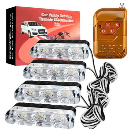 4 In 1 Car Grille LED Lights With Wireless Remote Control grille-mounted 6500K cool white 4 clusters with remote and wiring kit
