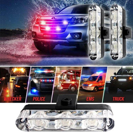 4 In 1 Car Grille LED Lights With Wireless Remote Control - 12V grille-mounted 4-cluster 6500K cool white LED kit with wireless remote for emergency and utility vehicles