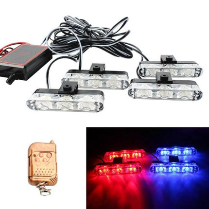 4 In 1 Car Grille LED Lights With Wireless Remote Control - 4 cluster 6500K grille-mounted LED kit with wireless remote for 12V vehicles
